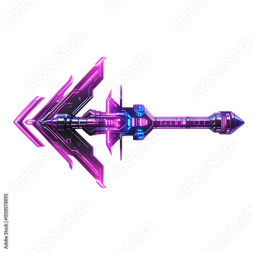 Futuristic Arrow with Innovative Details in Neon PU Isolated on Transparent Background