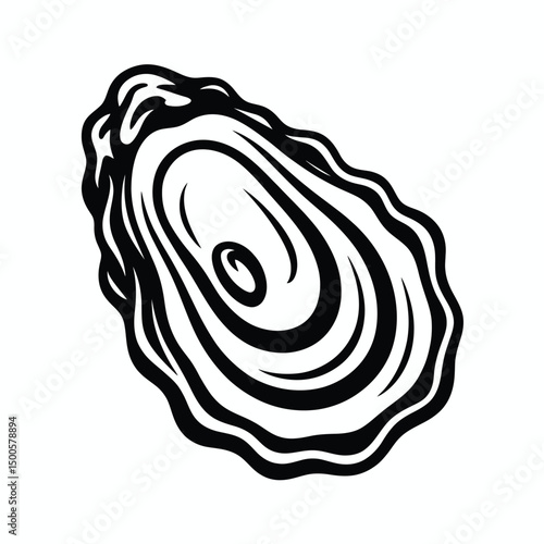 Monochrome Illustration of an Oyster Shell with Intricate Interior Texture