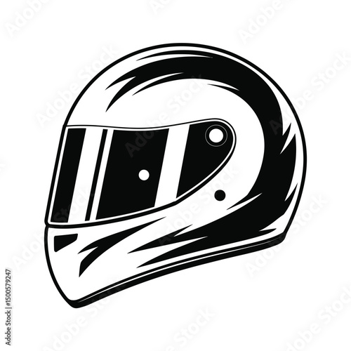 Black and White Racing Helmet Illustration for Motorsports and Safety Gear