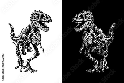 Hand drawn illustration of t-rex skeleton