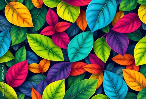 Wallpaper Mural Vibrant seamless leaf pattern, nature background Illustrator swatches included, nature background, foliage Torontodigital.ca