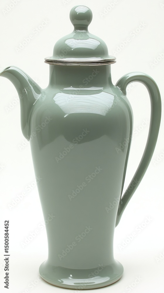 Fototapeta premium Elegant green ceramic coffee pot with a smooth finish and stylish design