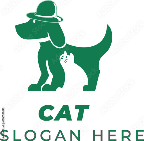 Cute Cat and Dog Vector with Deep Emerald Green Hats