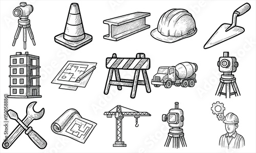 Hand Drawn Construction Icon Set