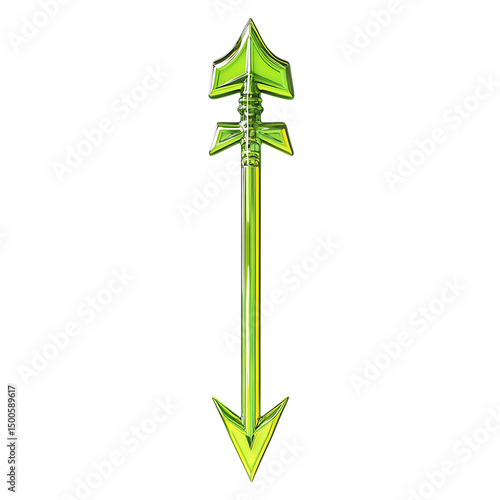 Modern Arrow with Refined Details in Bold Neon Green Isolated on Transparent Background