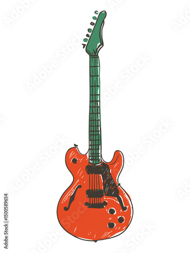 Red Electric Guitar in Handdrawn Sketch Style