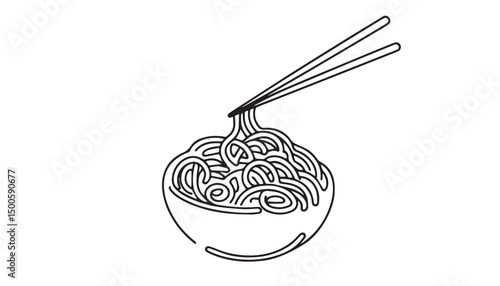 Continuous one single minimal line drawing Noodle