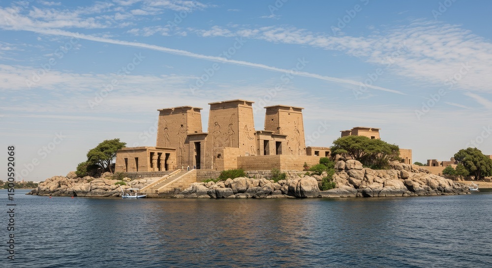 Naklejka premium Photo of Philae Temple On Island In Egypt Under Bright Sky