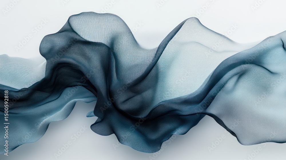 Fototapeta premium Fluid, translucent fabric draped in soft blue tones.