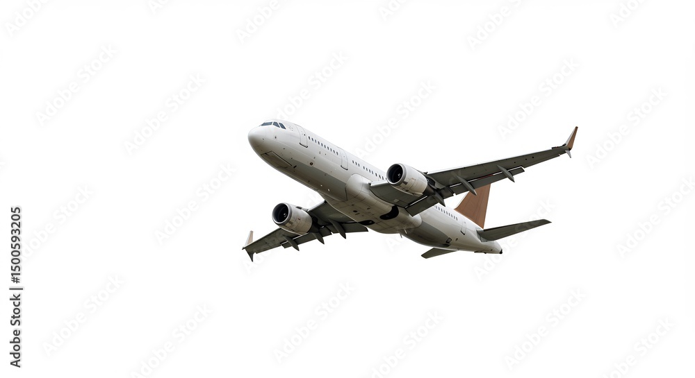 Obraz premium Powerful jet airplane soaring gracefully against bright white background. AI Generated