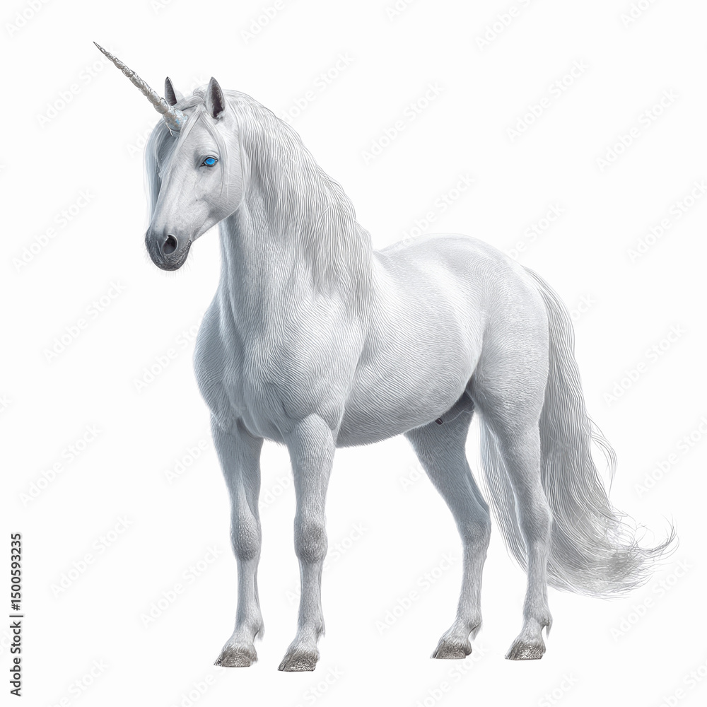 Fototapeta premium Majestic White Unicorn with Blue Eyes - Fantasy