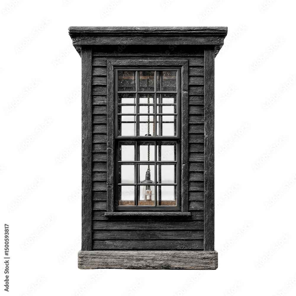 Fototapeta premium Snowy Day View Through Rustic Cabin Window
