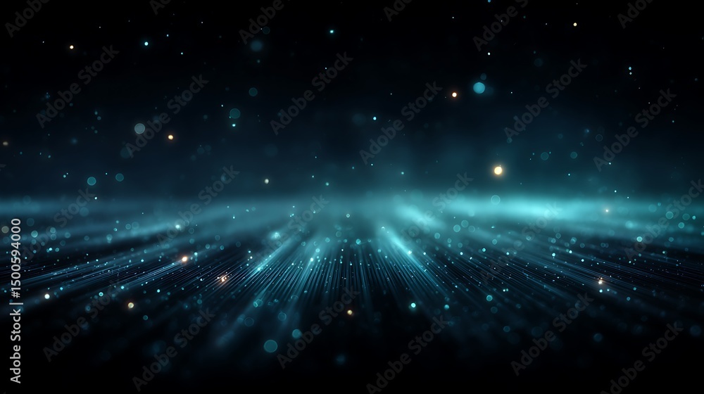 Fototapeta premium Abstract blue and teal glowing lights with bokeh