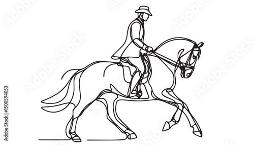 Continuous one single minimal line drawing horse riding 