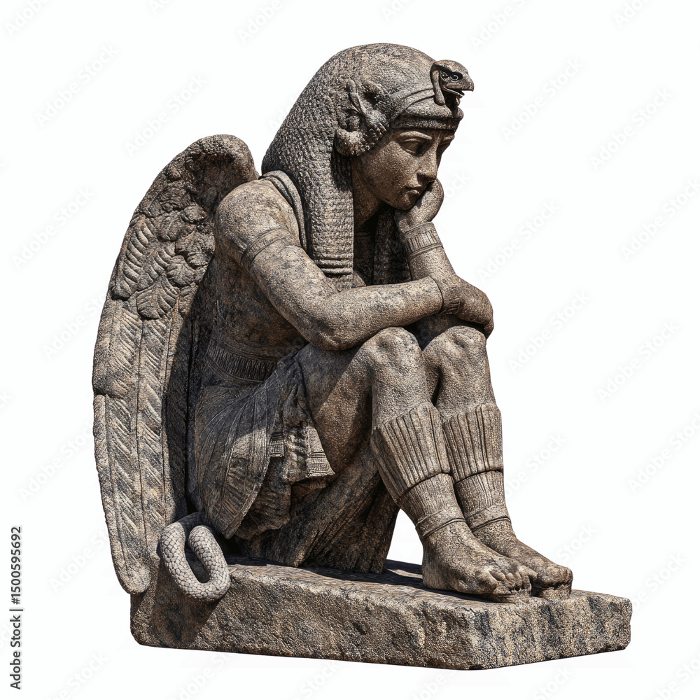 Fototapeta premium Pensive Winged Sphinx Statue Ancient Egyptian