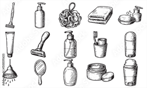 Hand Drawn Bathroom Essentials Set