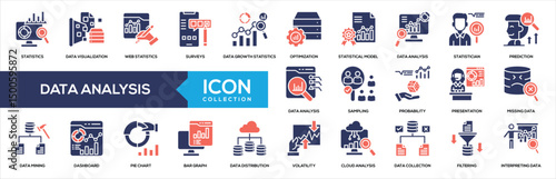 Data Analysis Glyph Color Icon Collection