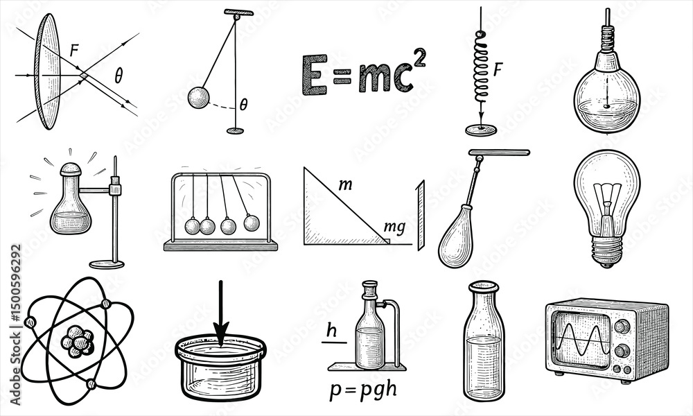 Obraz premium Hand Drawn Physics Science Set