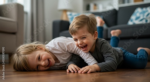 Photo Of Smiling Children Playing And Laughing Together Indoors Joyful Moments