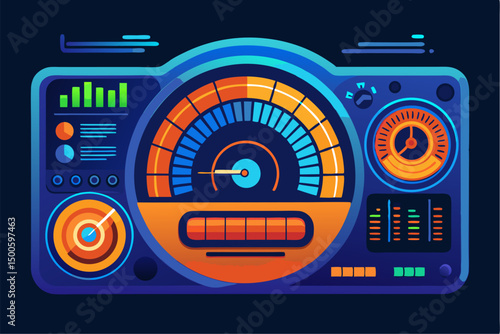 Business person interacting with a futuristic digital marketing interface, showcasing online advertising analytics, data charts, email marketing, and campaign performance metrics on a virtual screen. 