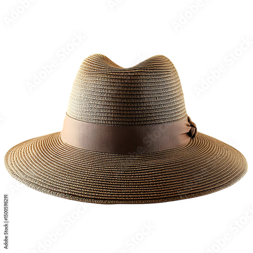 Sophisticated Wide Brim Sun Hat with a Smooth Str ea Isolated on Transparent Background