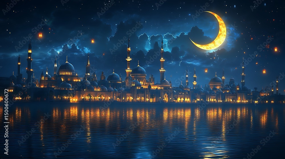 Fototapeta premium Illuminated mosque city at night