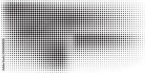 Black and white halftone dot pattern creating an abstract visual effect. The gradation in dot sizes forms a textured background suitable for modern art, graphic design, or speculative display purposes