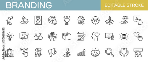 Branding line icons set. Business, management, marketing and product. Editable stroke. Vector illustration