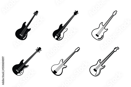 Simple Lines Bass Guitar Vector Icon