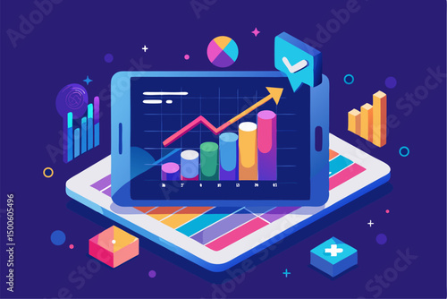 Business person interacting with a futuristic digital marketing interface, showcasing online advertising analytics, data charts, email marketing, and campaign performance metrics on a virtual screen. 