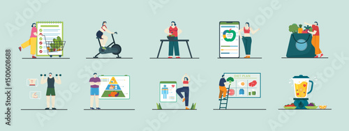 Diet illustration set. Flat vector illustration concept.