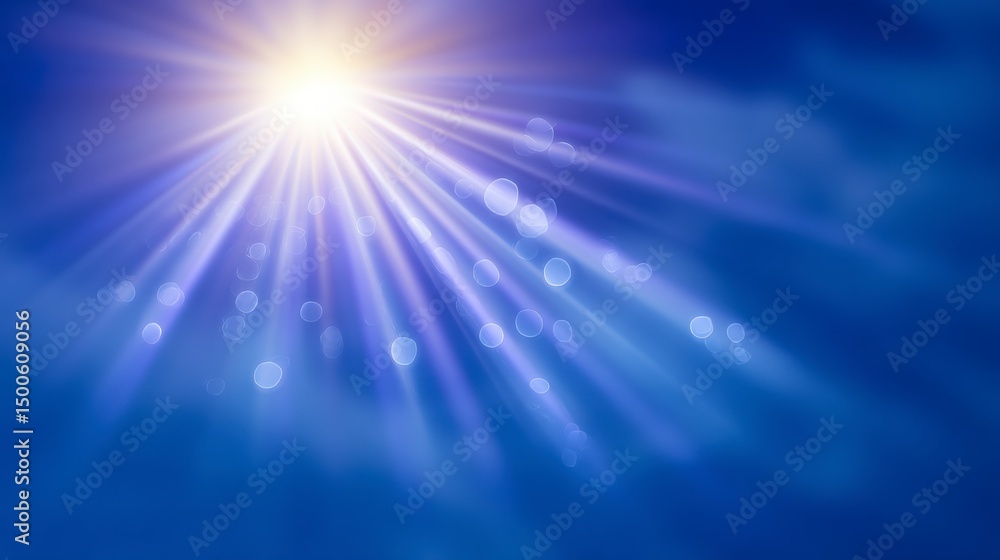 Obraz premium Heavenly Light Rays Bright Blue Sky Sunburst Bokeh Background