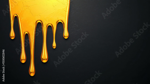 Golden Liquid Dripping Down a Dark Surface with Textured Background Showcasing Bright Color and Unique Flowing Shape for Artistic and Creative Projects