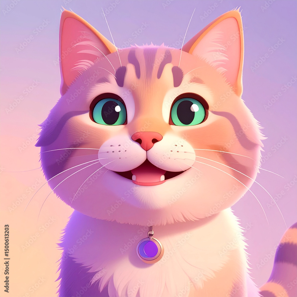 Fototapeta premium Cute cat cartoon with pink background