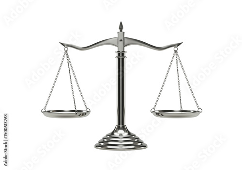 Modern Silver Balance Scale in Perfect Equilibrium on Isolated White Background