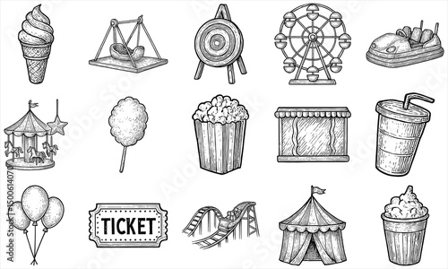 Hand Drawn Amusement Park Icons