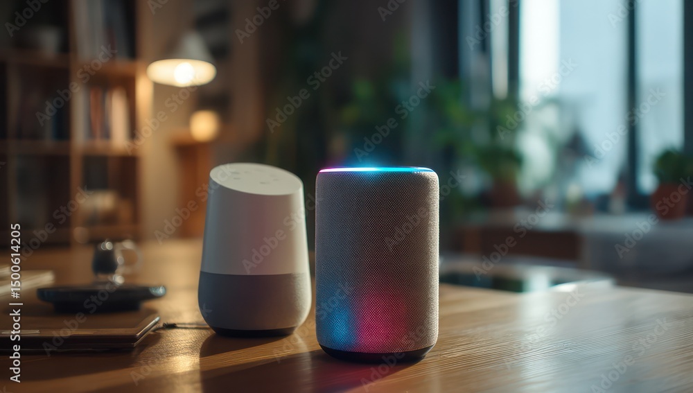 Fototapeta premium Interactive voice assistant built into smart home systems to enhance user experience and control.