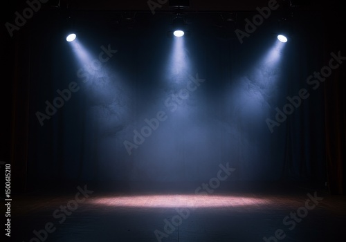 Stage Lit By Three Spotlights against dark background photo