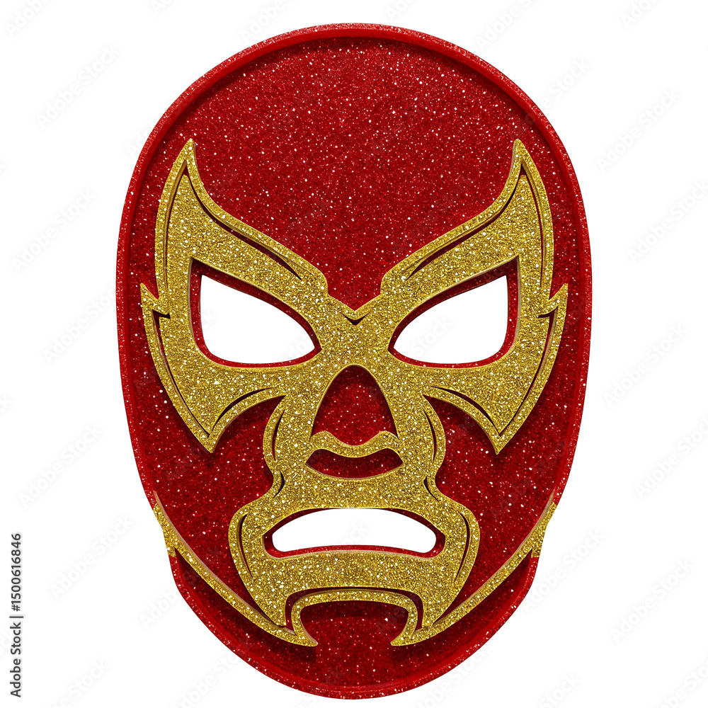 Red and gold lucha libre mask sparkling on transparent background Red and gold lucha libre mask sparkling on transparent background
