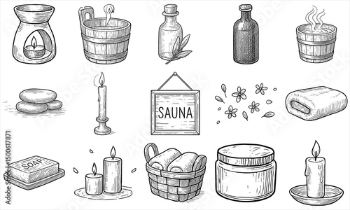 Hand Drawn Sauna Spa Set