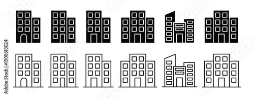 building icon line vector design collection in trendy style editable stroke. Building icon vector set, apartment illustration Logo. Vector illustration.