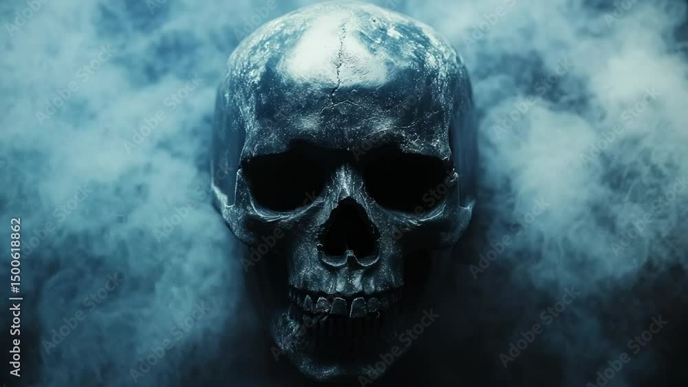 Intricately detailed skull surrounded by ethereal smoke, creating a haunting atmosphere Intricately detailed skull surrounded by ethereal smoke, creating a haunting atmosphere