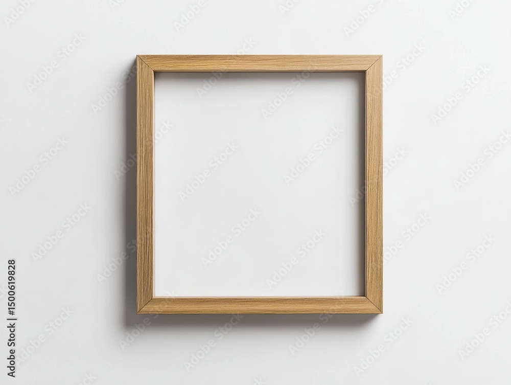Empty rectangular wooden picture frame on white background for artwork, photography, or mockup display in clean minimalist style Empty rectangular wooden picture frame on white background for artwork, photography, or mockup display in clean minimalist style