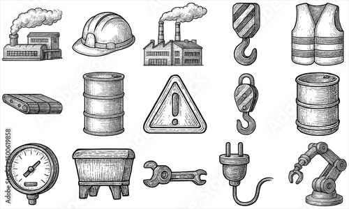 Hand Drawn Industrial Factory Icons