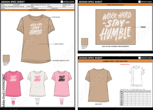 STAY HUMBLE PRINT ON GIRLS REGULAR HALF SLEEVE TEE SOLID SWEATSHIRT TEE EDITABLE EMPTY TECHPACK MEASUREMENT TEMPLATE