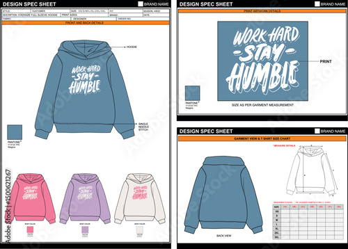 STAY HUMBLE PRINT ON PREMIUM LOOK OVERSIZE HOODIE EDITABLE EMPTY TECHPACK MEASUREMENT TEMPLATE