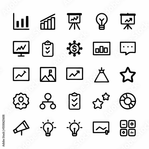 Design a bold, vector graphic depicting key elements of a business pitch deck;  emphasize strong lines & impactful visuals for a modern feel.