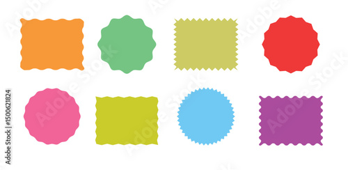 Colorful zigzag frame. Rectangle shape frame with zigzag edge. Set of various shapes and colors frames.Wave zigzag dividers. Undulating zig zag round frame.