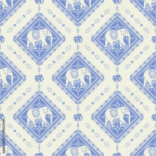 popular elephant pattern in asian style this elephant graphic is fashionable in thailand india and south east asia and this elephant and baby elephant can be for textile industry and any package