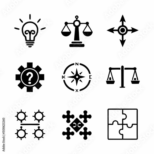 Design a bold, vector icon depicting a decision-making process;  emphasize strong lines and impactful visuals.  Include clear, decisive imagery.